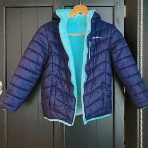 Eddie Bauer reversible girls jacket size 6 or 4t navy blue and turquoise
